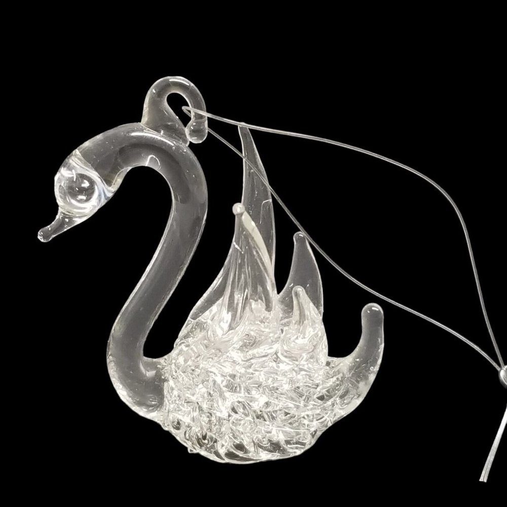 Vintage Christmas Tree Ornament Hand Blown Glass Swan Swans a Swimming Holiday